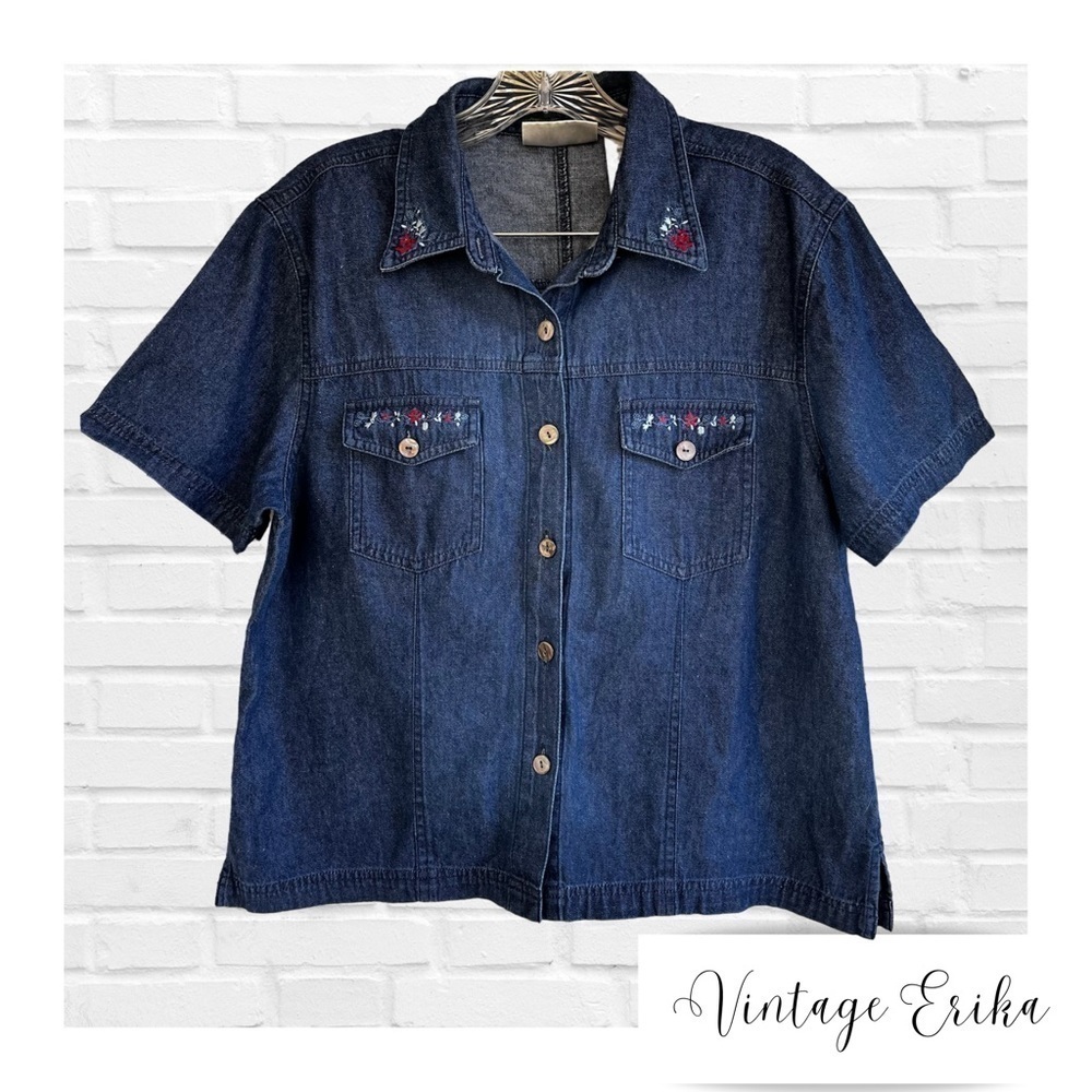Vintage Erica Denim Button Down Blouse Cottagecore Grandmacore Women’s M